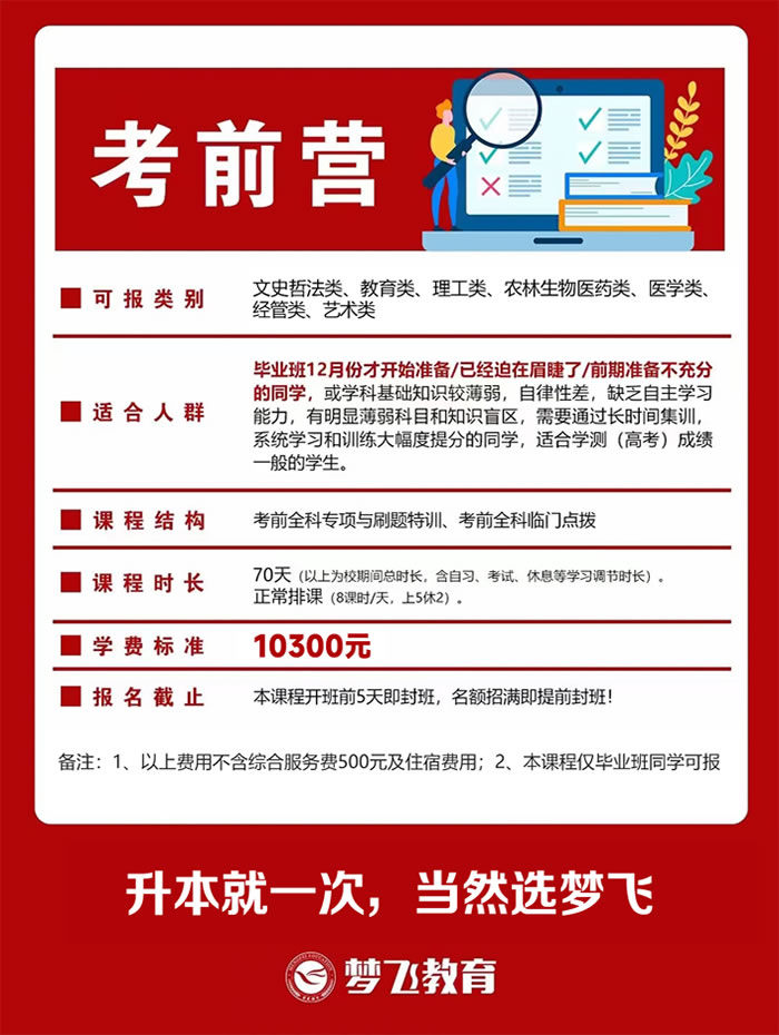 福建梦飞教育专升本考前集训班 福建专升本冲刺班